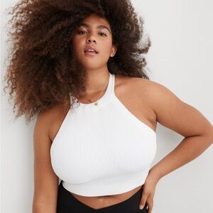 Aerie White Ribbed Halter Crop Top